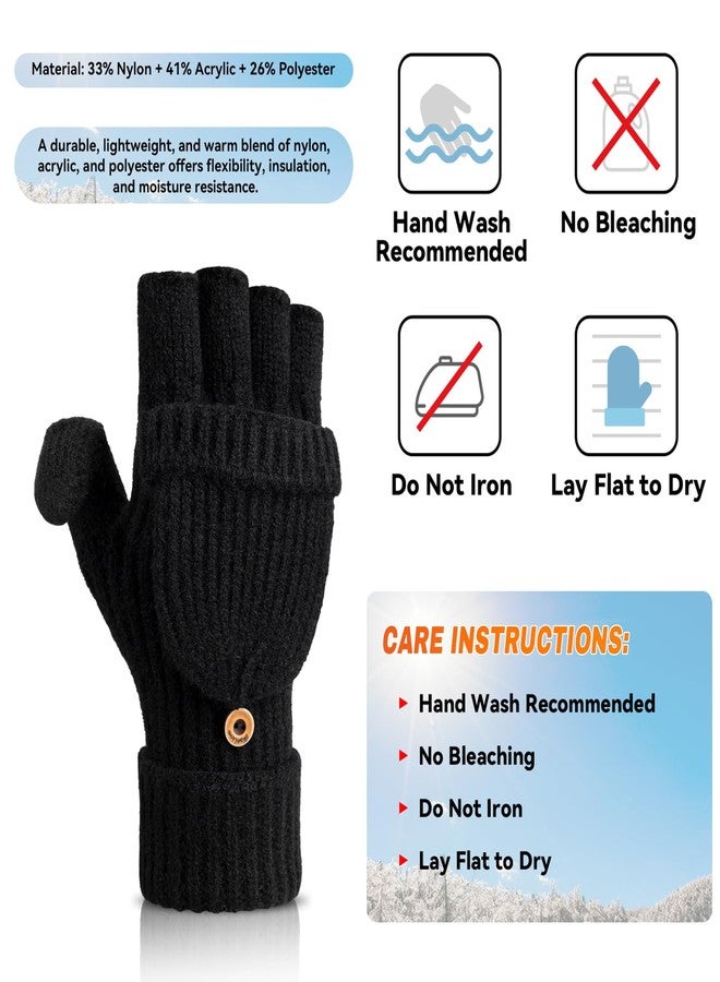 Cierto Winter Gloves for Women Men: Convertible Fingerless Gloves for Cold Weather, Womens Warm Knit Mittens - 2 pairs - Image 4